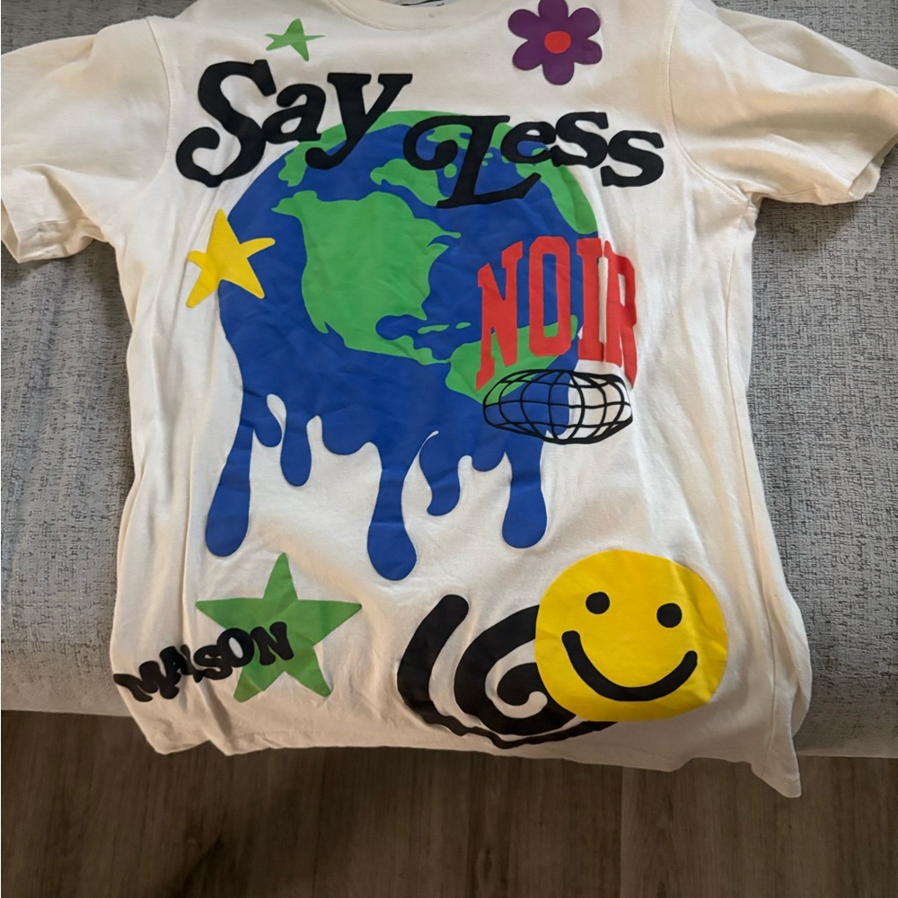 White and Blue Short Sleeve Tees with Graphic Designs